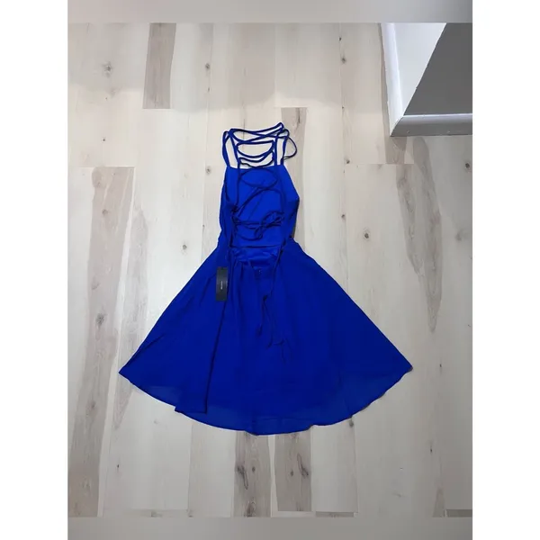 Lulus NWT Women Small Cobalt Royal Blue Strappy Lace Up Mini Dress Coquette Chic - Image 4