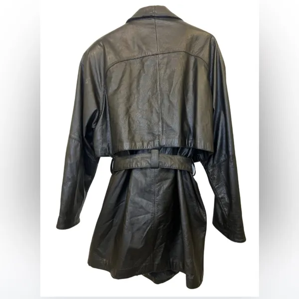 Wilsons Vintage Black Leather Belted Trench Coat w/ Thinsulate XL - Image 7