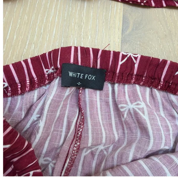 White Fox Shorts Pajamas Bow Print Personalized "Kat" Size S Burgundy Red - Image 6