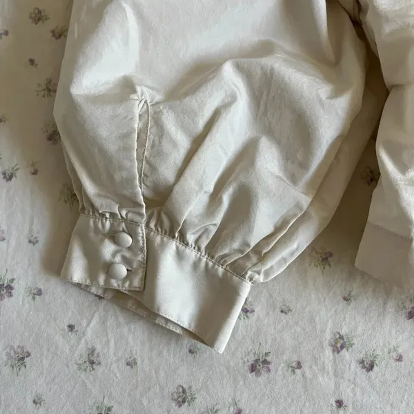 Aritzia Sunday Best Blouse Off White 3/4 Length Puff Sleeves High Neck Size 2XS - Image 6