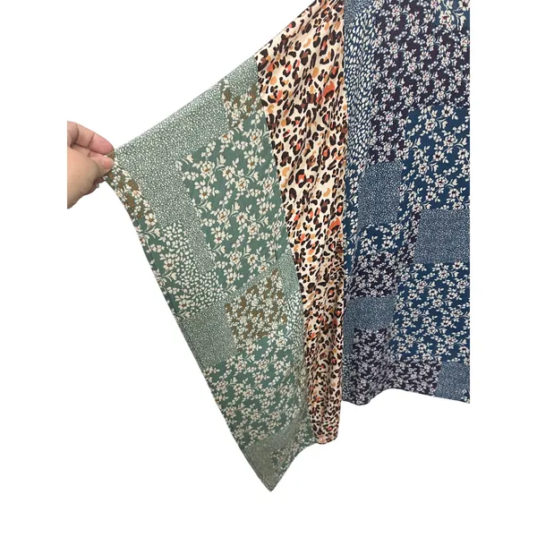 Umgee Women Blue Patchwork Print Floral Leopard Open Front Kimono Wrap Boho S/M - Image 7