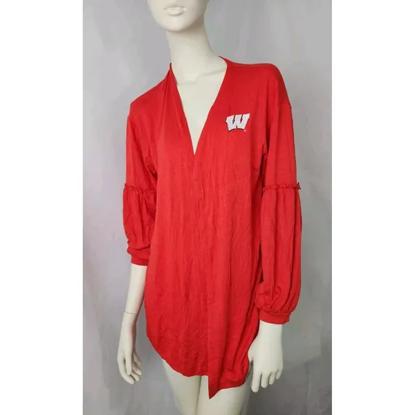New Womens Red Wisconsin Badgers‎ Bubble Sleeve Cardigan Sweater Shirt MEDIUM - Image 14