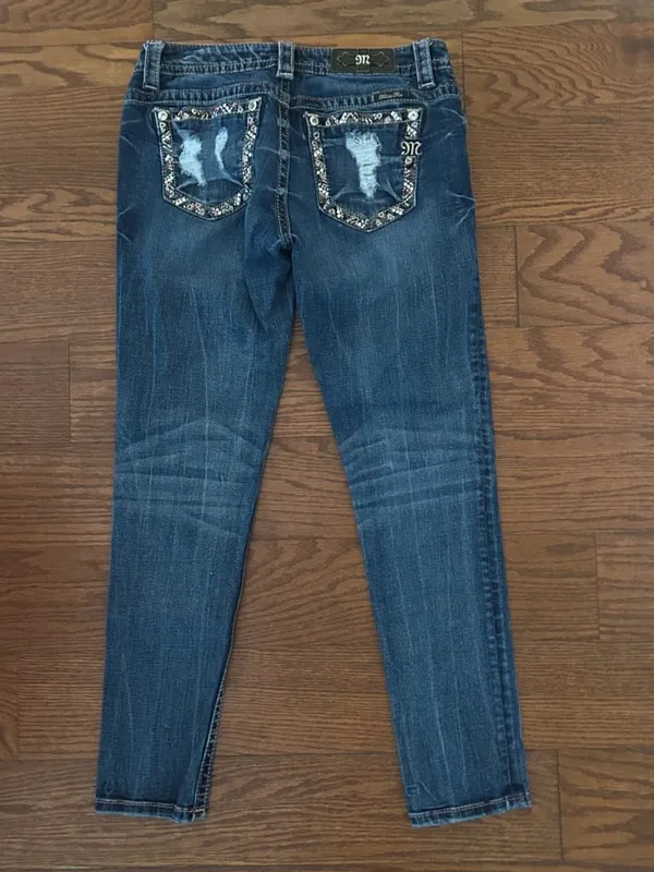Miss Me Signature Skinny Beaded Sequin Embroidered Jeans Size 29 Y2K - Image 12