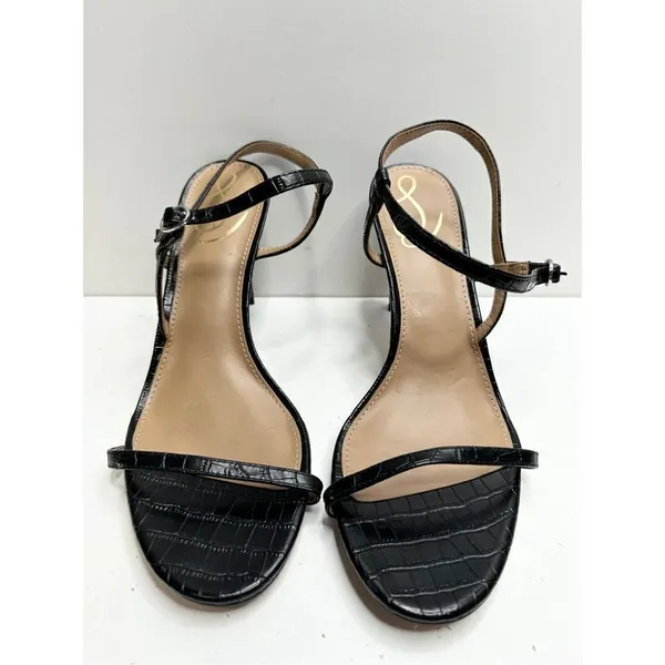 Sam Edelman‎ Sandals Womens Size 9 Black Croc Embossed Faux Leather Dara Heels - Image 5