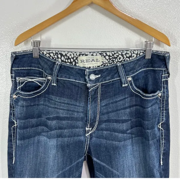 ARIAT R.E.A.L. Lakeshore Low Rise Rosy Bootcut Denim Jeans Womens 34R Whipstitch - Image 8