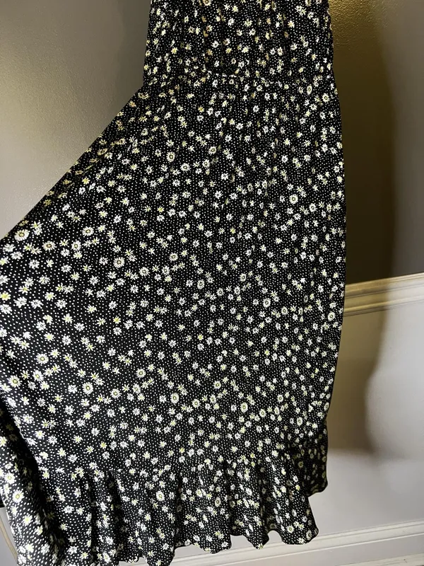 Rewind Dress Womens Large Black Floral Button Front Tie Waist Maxi Sundress - Image 11