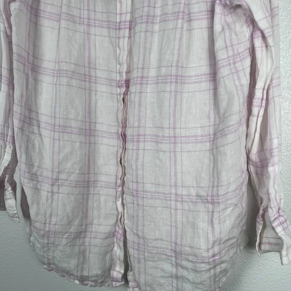 Free People Women's No Limits Plaid Linen Button‎ Down Shirt Sz XS - Image 7