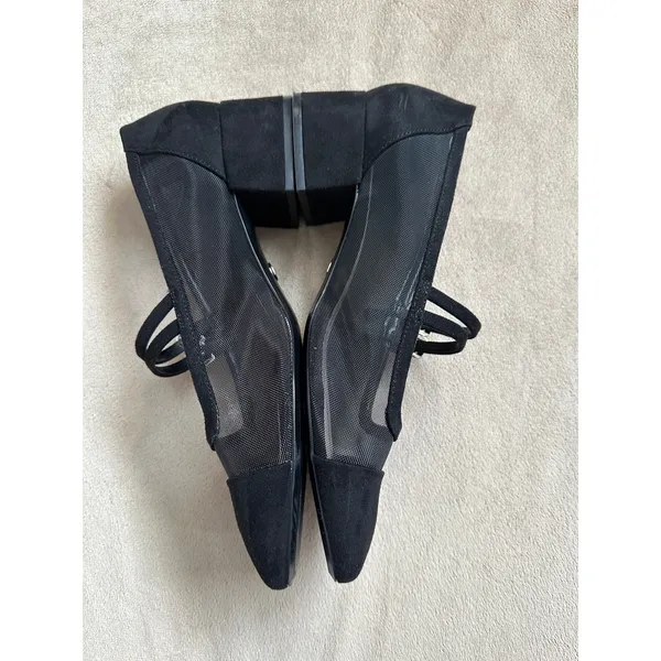 Zara Black Mesh & Suede Low Block Heel Mary Janes Heels with Buckle Strap Sz 39 - Image 3