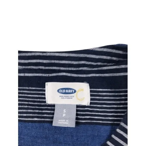 Old Navy Blue Linen Blend Long‎ Sleeve Striped Blouse Size Small - Image 5