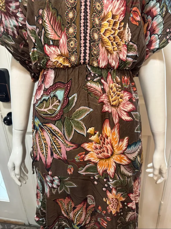 Farm Rio Anthropologie Valentina Brown Floral Maxi Dress In Brown Motif Size XS - Image 5