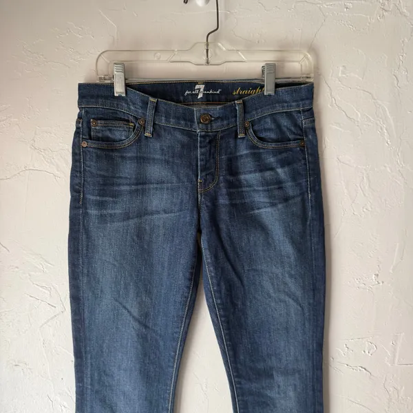 7 For All Mankind Women's‎ 26 Dark Wash Low Rise Straight Leg Jeans - Image 2