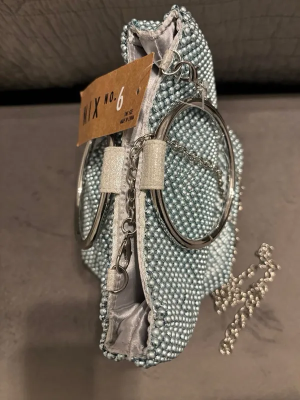 Mix No. 6 Pale Blue Beaded Ring-Handle Wristlet - Image 3