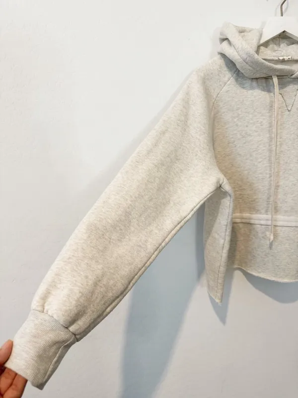 POL Hoodie Size Small Light Gray Heathered Fleece Raw Hem‎ Sweatshirt Normcore - Image 4