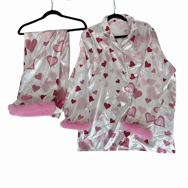 Women's Two Piece Silky Pink Long Sleeve and Pant Pajamas Size XXL #260422 - Image 2