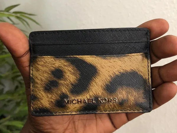 Michael Kors Black Brown Leopard Animal Money Pieces Coin Cardholder Case Wallet Purse Leather - Image 4