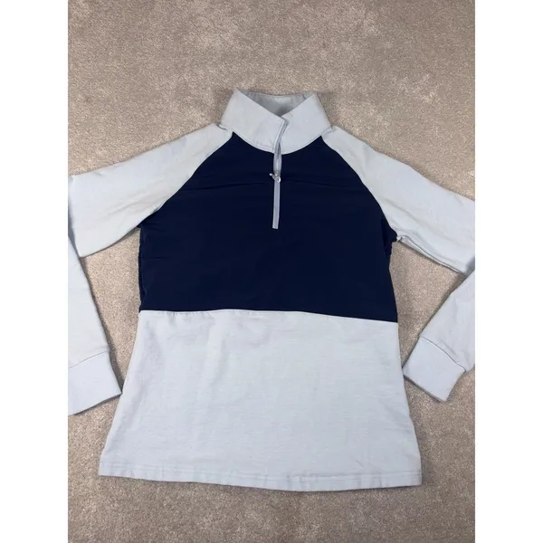 FootJoy Women's Cozy Hybrid Mid-Layer Quarter-Zip pullover‎ Navy/sky Small - Image 2
