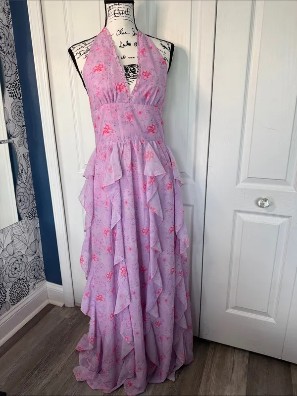 Altar'd State Lavender Pink Floral Halter Maxi Dress - Image 3