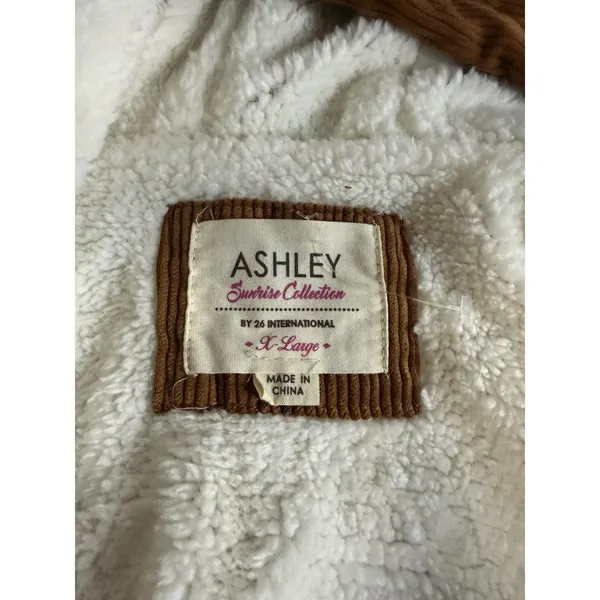 Ashley Sunrise Collection Corduroy Hooded Cropped Zip Sherpa Lined Jacket XL - Image 7