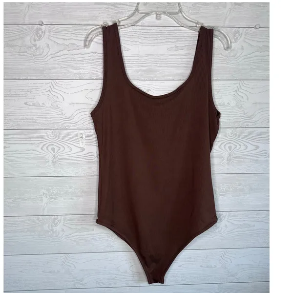 Brown ribbed tank shapewear bodysuit square neck Size XL - Image 3