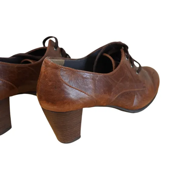 Moretti Brown Leather Lace Up Heeled Oxfords Women Size 39 9 8.5 Brogue Wingtip - Image 5