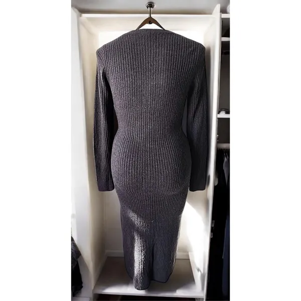 Abercrombie & Fitch Button Front Maxi Ribbed‎ Sweater Dress Brown Size XL - Image 3
