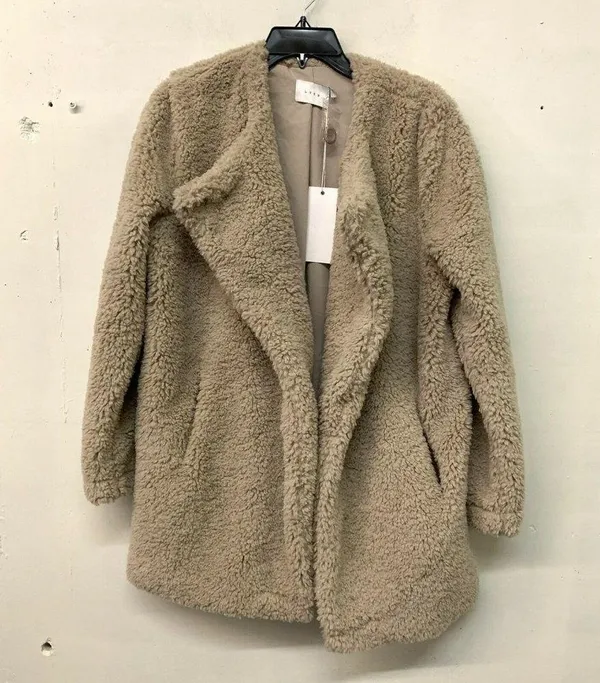 Lush Womens Beige Faux Fur Long Sleeve Coat - Image 3