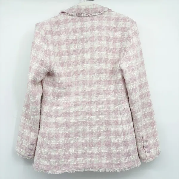 Steve Madden Womens Pink White Harlow Tweed Fringe Preppy Office Siren Blazer M - Image 8