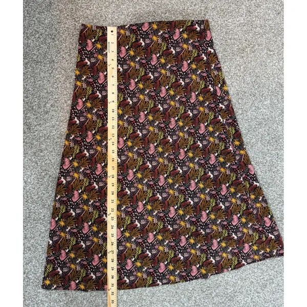 LOFT Women Medium Tropical Leopard Palm Print Midi Skirt A-Line Elastic Waist - Image 3