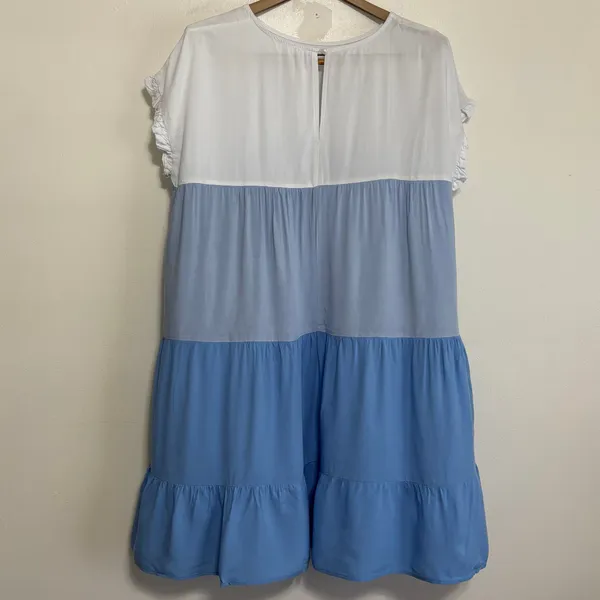 SHEIN Blue White Color Block Dress Size 14 XXL Ruffle Hem - Image 3