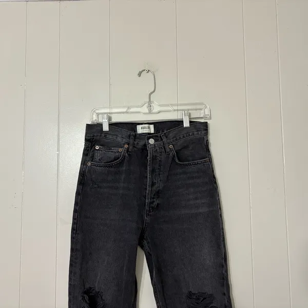 AGOLDE 90s Jean High Rise Distressed Straight Leg Jeans Washed Black Size 24 - Image 8
