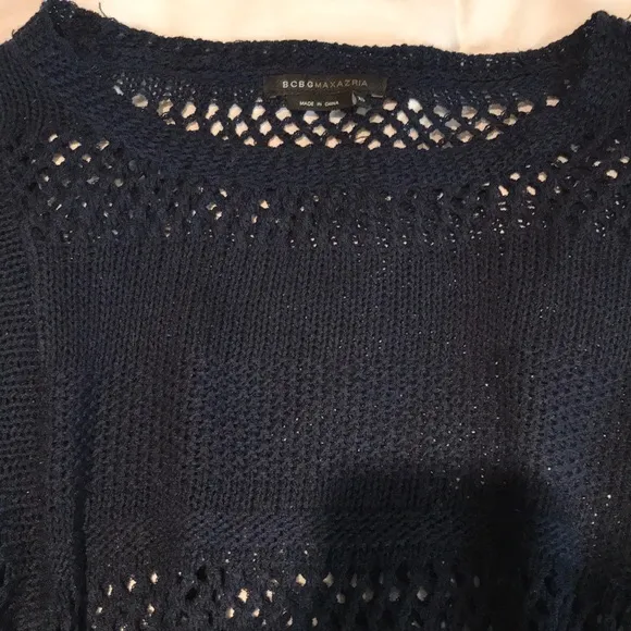 BCBG Max Azria NWT Navy Blue lightweight knit XS woven sweater summer sweater open knit - Image 2