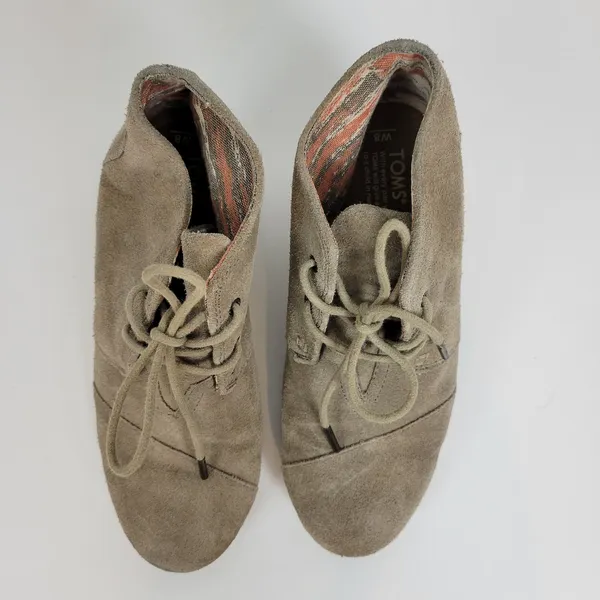 Toms Women's Shoes Size 8 Brown Suede Lace-Up Almond Toe Buck Wedges Heels - Image 3