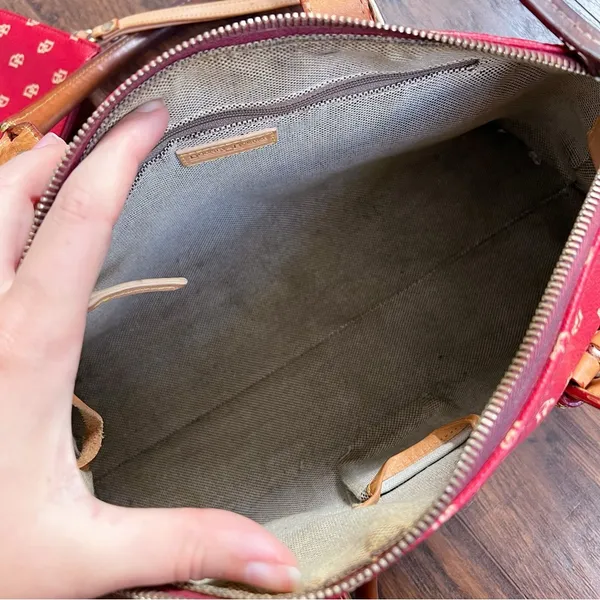Dooney & Bourke • Domed Satchel purse bag Burning Red initials canvas wristlet - Image 11