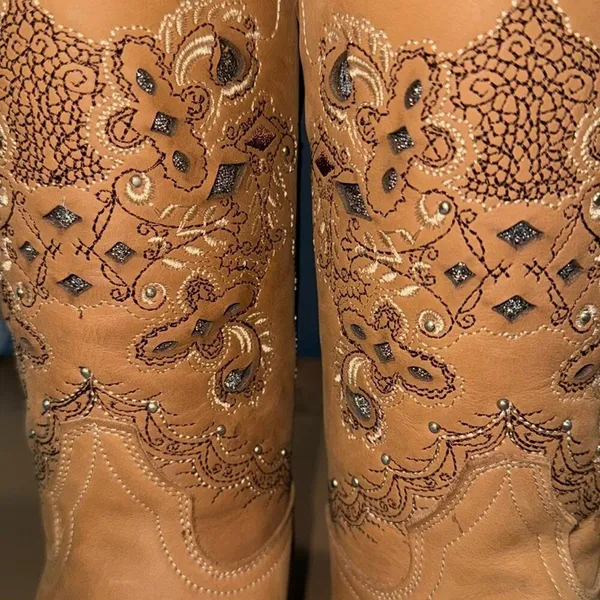 AGAVE BOOTS women’s size 10 Dulce Mariel Tan Embroidered Cowboy Runs small - Image 11