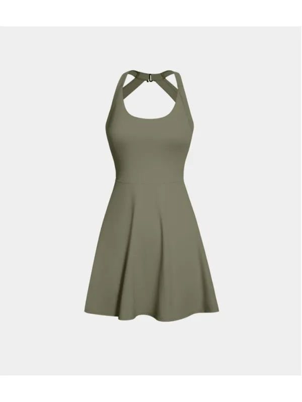 Halara Flare Mini Dance Active Dress Size XL NWT Withered Green (Olive) - Image 2