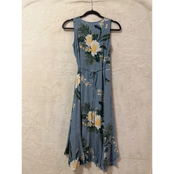 Leith Women XS Tropical Floral Faux Wrap High Low Ruffle Midi Dress Sleeveless - Image 6