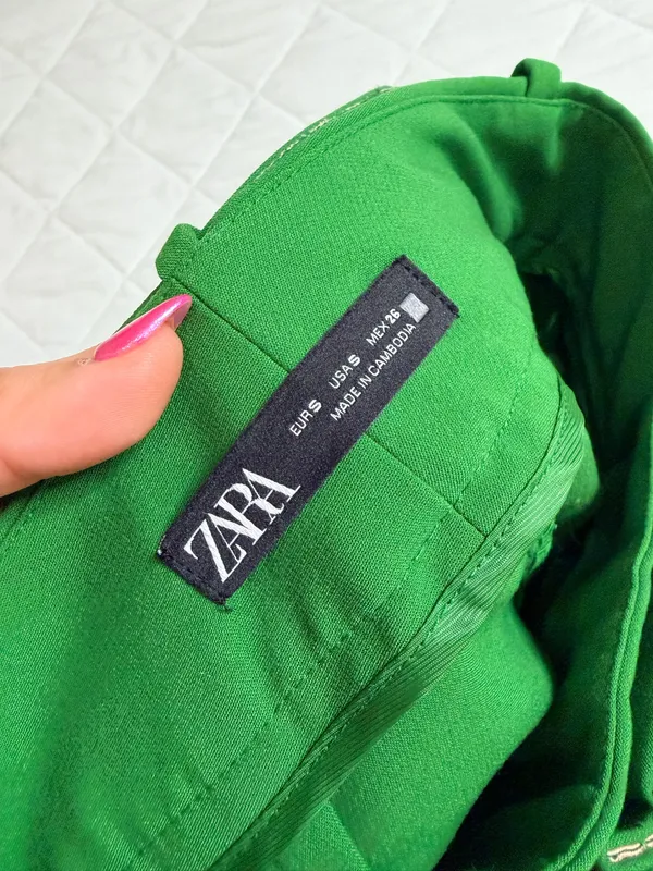 ZARA Green Belted High Waist Tapered Ankle Career Dress Pants S Classic Office - Image 4