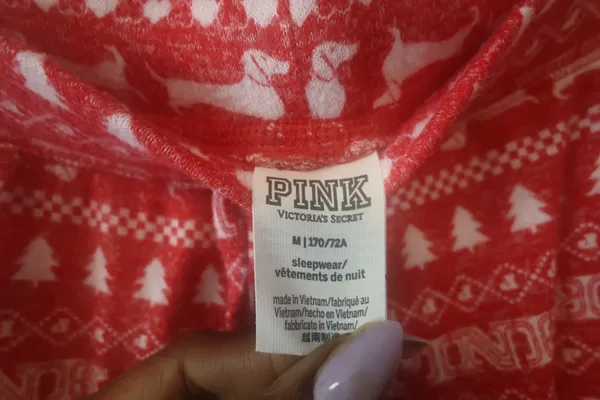 PINK Victoria's Secret Christmas tree, dog 'pink' all over pj pajamas pants in red and white size medium. - Image 7