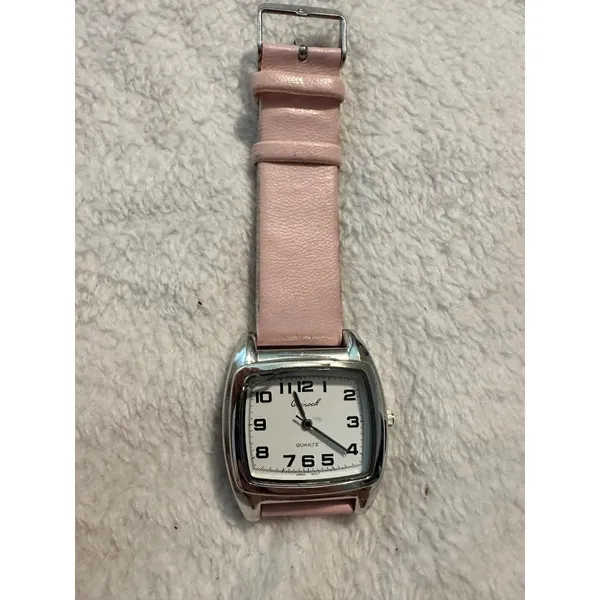 Osirock Vintage 1980s Square Watch Chrome Pink Faux Leather Strap Retro Quartz‎ - Image 3