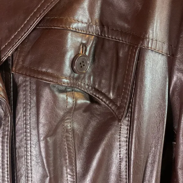 Vintage Dark Brown Leather Trenchcoat Size S/M - Image 2