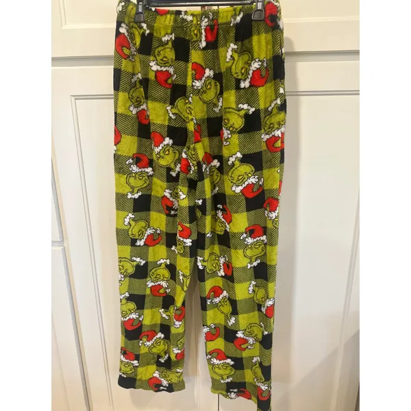 Dr Seuss The Grinch Christmas Pajama Pants Green Plaid Fleece M holiday cozy - Image 5