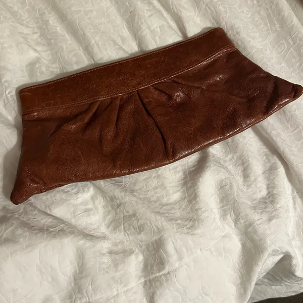 Lauren Merkin Boho Distressed Leather Brown Unique Luxe Clutch Bag - Image 7