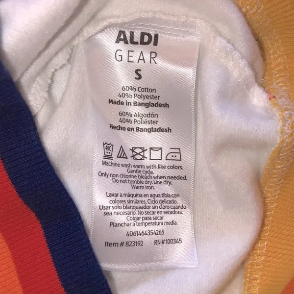 ALDI white hooded sweatshirt with multicolor detail size small - Image 5