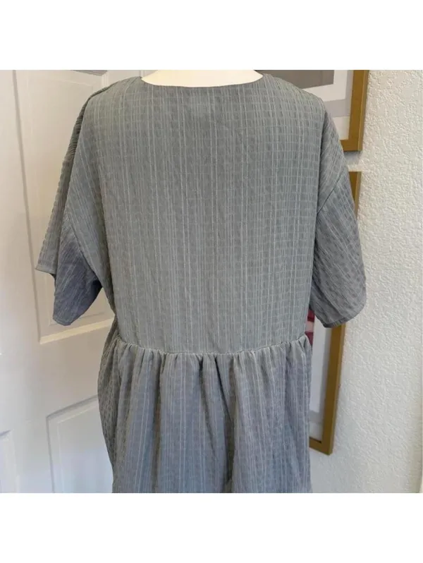 A New Day Sage Green Textured Peplum Blouse | V-Neck Short Sleeve | Size M - Image 5