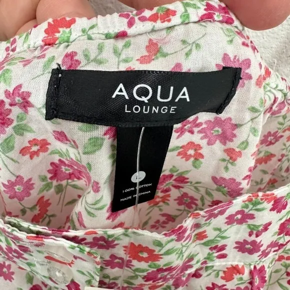 Aqua Lounge Size L Ruffle Sleeve Cotton Poplin Button Front Tank Pajama Top‎ NWT - Image 10