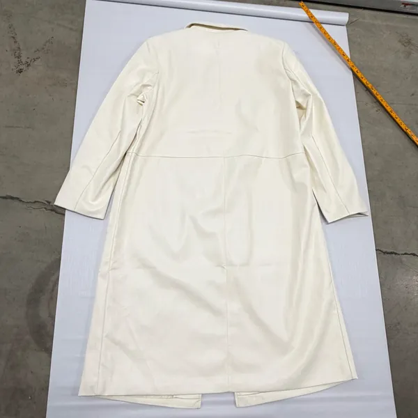 Scoop Faux Leather Trench Coat Cream Off White Longline Button Jacket L DIRTY - Image 6