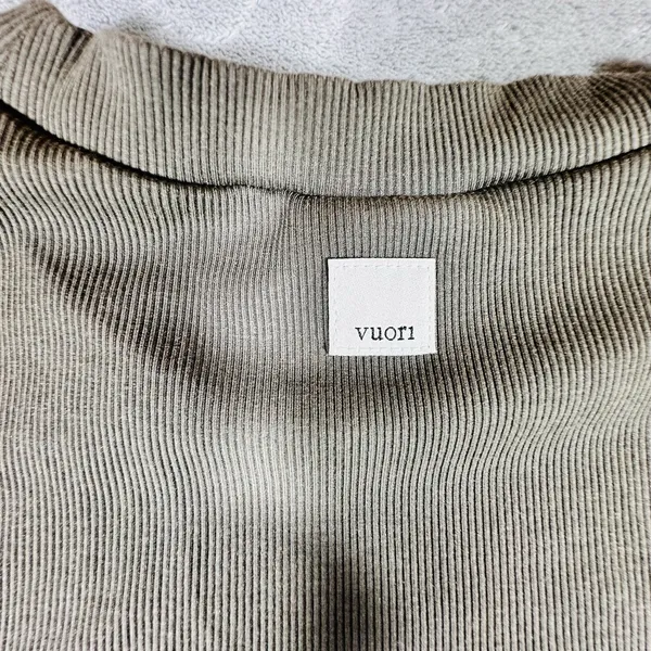 Vuori Pose Modern Maxi Dress Small Olive Green Ribbed Ruched Sleeveless Mock - Image 5