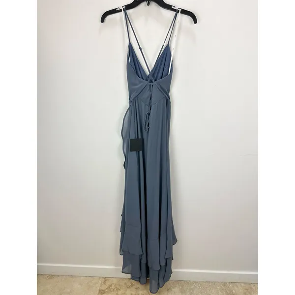 Lulus In Love Forever Granite Blue Lace Up High Low Maxi Dress Ruffle Medium NWT - Image 11