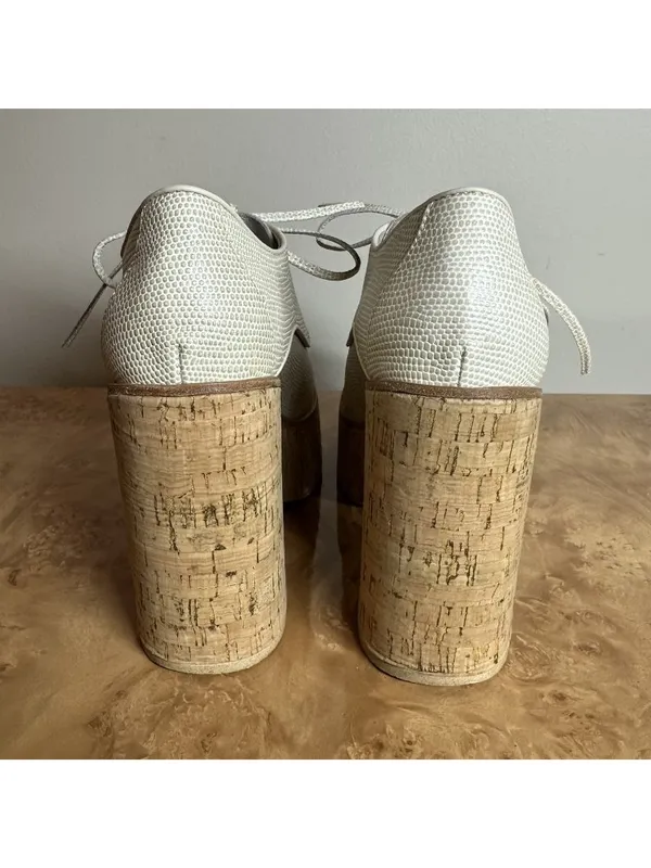 Jeffrey Campbell Shaggin White Embossed Platform Oxford Heels Women's 7M - Image 4
