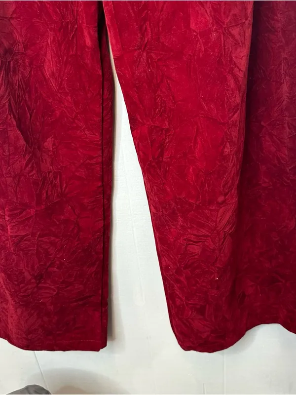 Cider Large Women’s Deep Red Crushed Velvet Pleated Trousers Pants - Image 4